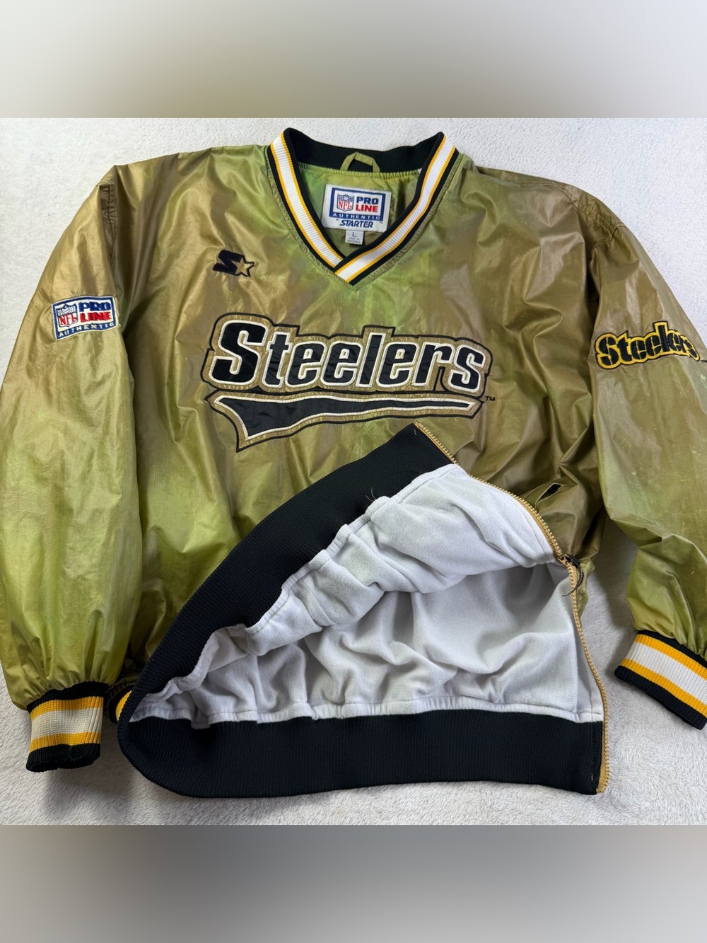 Vintage 90s Starter Pittsburgh Steelers NFL Pro Line Gold Jacket L lined bomber
